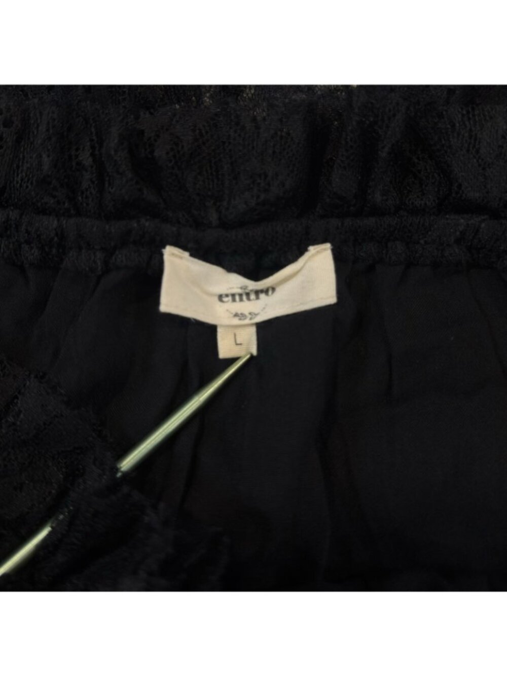 Entro Floral Sheer Lace Blouse Size Large Black Off Shoulder Peasant Boho Gothic - Picture 8 of 15